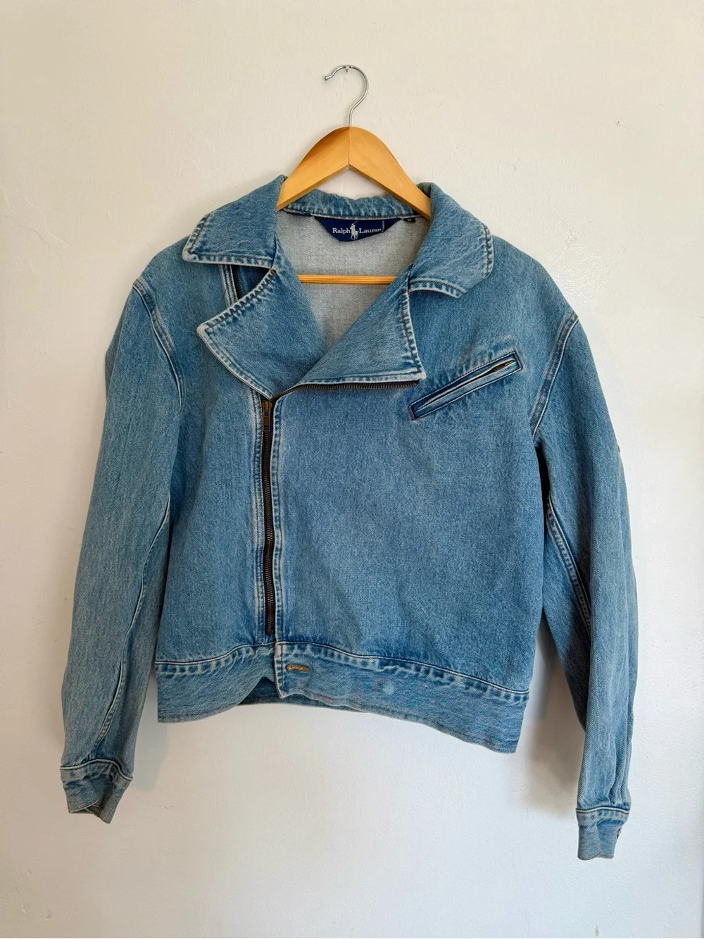Ralph Lauren Light Blue Denim Moto Jacket - Picture 3 of 6